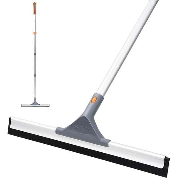 PETGLE Floor Squeegee Broom: Heavy Duty Scrubber with Extendable 60'' Aluminum Pole and Rubber Blade for Kitchen, Swimming Pool, Concrete Floors,Shower,Tiles,Garages,Windows,Glass,Pet Hair Removal