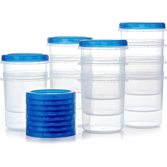 PETGLE Food Storage Containers with Twist Top Lids, Ultra Thick Airtight Plastic Containers for Soup, Leftover, Ice Cream, Overnight Oats, BPA Free Stackable Freezer Containers [12 Pack-32 oz]