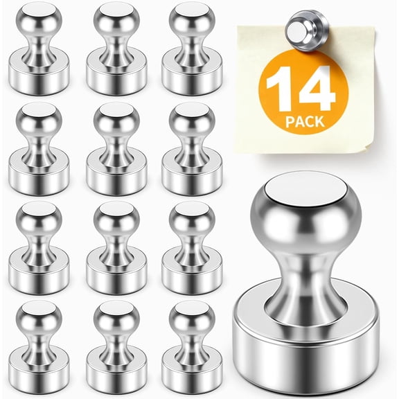PETGLE Fridge Magnets, Strong Small Silver Refrigerator Magnets, Decorative Magnet for Dry Erase Board, Strong Magnetic Push Pins for Whiteboard, Office, Classroom, Kitchen, Photos, 14 Pack