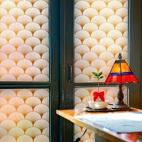 PETGLE Geometric Art Stained Glass Window Film Bathroom Window Privacy Film Frosted Glass Static Clings Non Adhesive with Installation Tools, Modern Home Improvement Style (S117, 35.4'' x 118.1'')