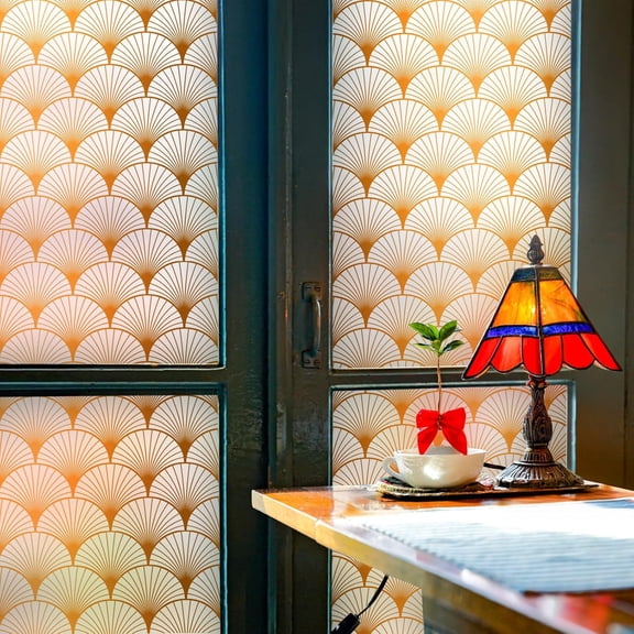 PETGLE Geometric Art Stained Glass Window Film Bathroom Window Privacy Film Frosted Glass Static Clings Non Adhesive with Installation Tools, Modern Home Improvement Style (S117, 35.4'' x 118.1'')
