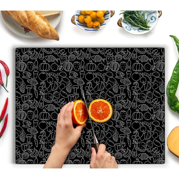 PETGLE Glass Cutting Board 20”x16”: Tempered Glass Kitchen Counter Protector - Durable- Scratch-Resistant, Heat-Proof - Design 4 - Black Design