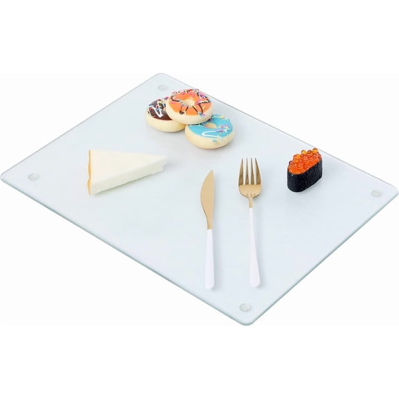 PETGLE Glass Cutting Board for Kitchen Counter, Tempered Glass Chopping Boards Dishwasher Safe, Small Clear Countertop Tray, Scratch Resistant, Heat Resistant, Non Toxic, Frosted, 12"x8"