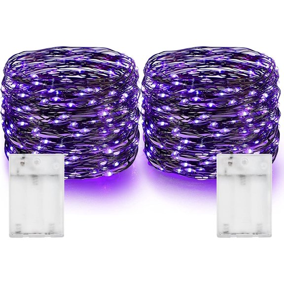 PETGLE Halloween Fairy String Lights, Total 40FT 120LED Copper Wire Battery Operated Waterproof Lights, Halloween Decorations for Indoor Home Outdoor Garden Patio Party Decor (Purple)