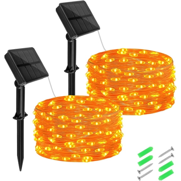 PETGLE Halloween String Lights Outdoor Waterproof, Orange Solar Fairy Lights 16.4ft 50LED 8 Modes Orange Fall Outdoor Lights for Fall Decor Outside Pathway Patio Party Backyard Decorations