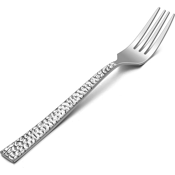 PETGLE Hammered 12-Pieces Dessert Forks, Stainless Steel 6.7 Small Salad Forks, Classic Elegant Design, Mirror Polished, Dishwasher Safe