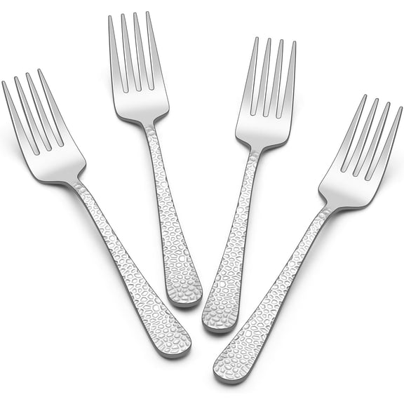 PETGLE Hammered Serving Forks, 4-Piece Stainless Steel Hostess Serving Utensils Set for Meat Catering Buffet Party Kitchen Restaurant, Non-toxic & Dishwasher Safe