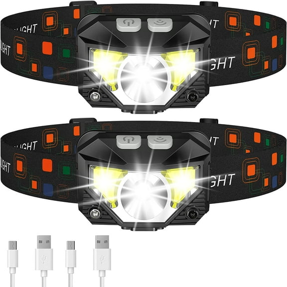 PETGLE Headlamp Flashlight, Lumen Ultra-Light Bright LED Rechargeable Headlight with White Red Light, 2-Pack Waterproof Motion Sensor Head Lamp,8 Modes for Outdoor Camping Running Hiking Fishing