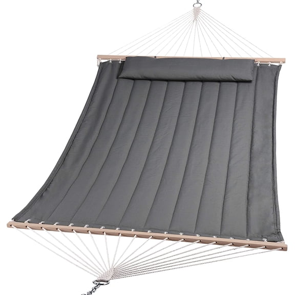 PETGLE Heavy Duty Hanging Tree Hammock, 475 lbs Capacity, Two Person Hammock with Large Soft Pillow, Tree Hooks, Gray