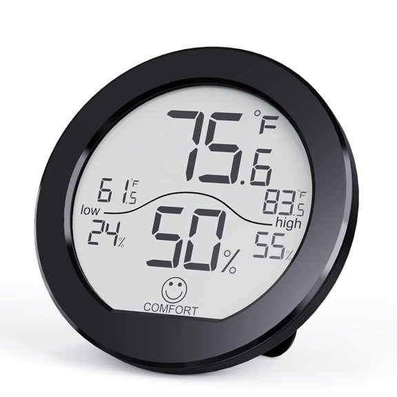 PETGLE Hygrometer Thermometer for Room Temperature Humidity Meter Indoor Thermometer Accuracy Calibration LCD Temperature Sensor with Maximum and Minimum Records, TH1,Black