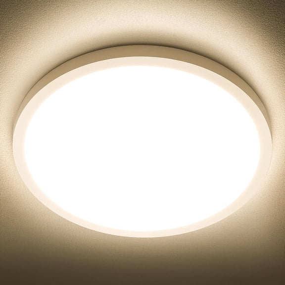 PETGLE LED Flush Mount Ceiling Light Fixture, 3000K Warm White, 2400LM, 12 Inch 24W Round Flat Ceiling Lights, 240W Equiv. Panel Lamp, Non-Dimmable