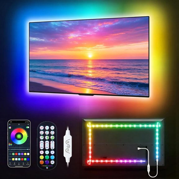 PETGLE LED Lights for TV Led Backlight, 16.4ft RGB Led Strip Lights for TV Lights Behind, USB Led Light Strip for 55-70in TV, Bluetooth APP Control Music Sync Strip Lighting for Christmas Decorations