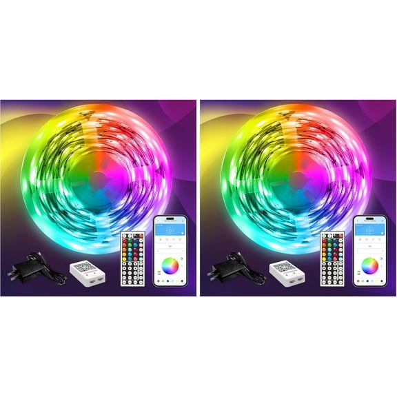PETGLE LED Strip Lights 110ft, Smart Lighting Strips with App Remote Control, RGB Music Sync Color Changing Lights for Bedroom Kitchen Party Home Decor(1 Roll) (Pack of 2)