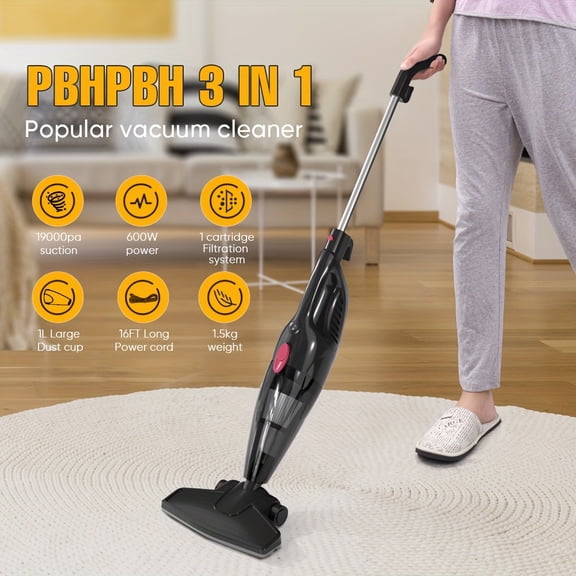 PETGLE LF-07 Corded Stick Vacuum Cleaner, 600W 20KPa Strong Suction, Convertible to Handheld, 40.58oz Dust Cup, Ideal for Pet Hair, Hard Floors, Tiles, Carpets, Sofas Crevices
