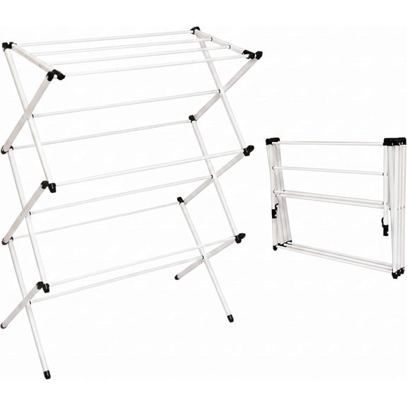 PETGLE Large Folding Metal Clothes Drying Rack - 31" Wide Oversized Laundry Stand - 26 Ft Drying Capacity - Heavy Duty Portable Airer for Bedding & Clothes - 42" Tall