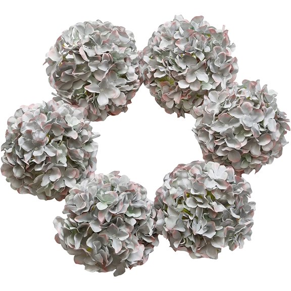 PETGLE Large Hydrangea Heads Artificial Silk Flowers with Stem Fake Full Flower Heads for Wedding Centerpiece Home Party Decor Pack of 6(Morandi)