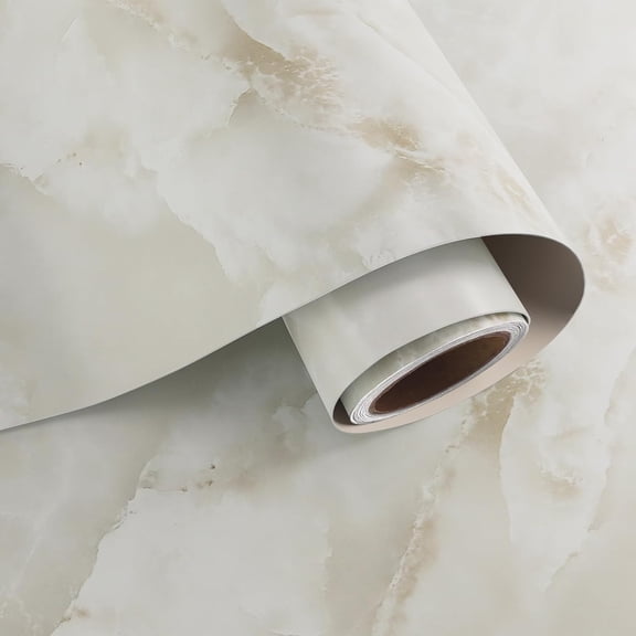 PETGLE Large Size 32"x118" Thick Cream Marble Countertop Contact Paper Peel and Stick Marble Wallpaper Waterproof Kitchen Vinyl Wrap for Countertops Table Removable Self Adhesive Granite Wall Paper