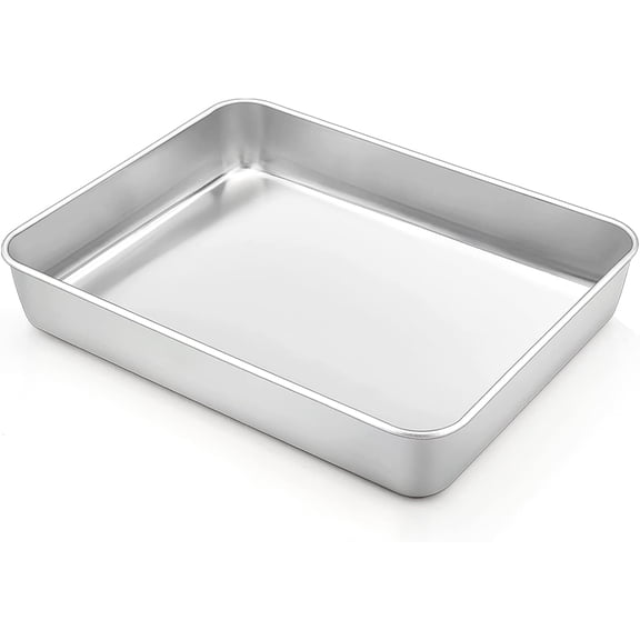 PETGLE Lasagna Pan, 9.3 Inch Stainless Steel Small Rectangular Cake Pan for Roasting Baking, Non-toxic & Sturdy, Deep Wall & Brushed Surface, Easy Clean & Dishwasher Safe