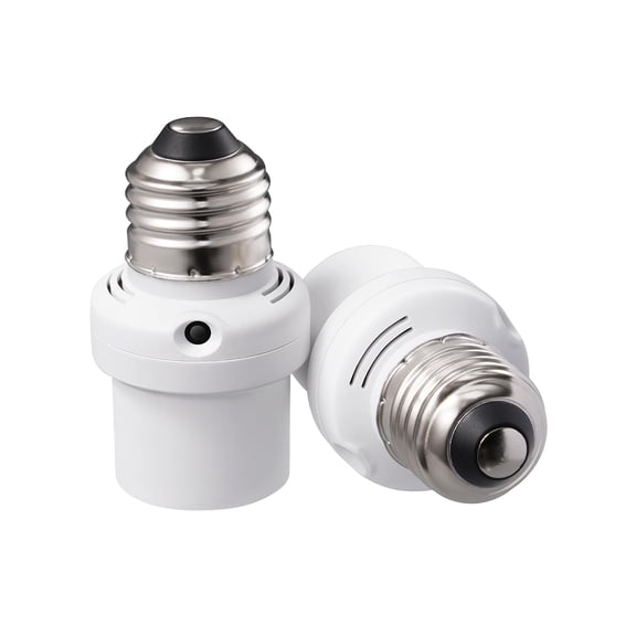 PETGLE Light Sensor Socket, E26/E27 Socket Adapter, Automatic Dusk to Dawn, Double Sensors for Porch/Wall Light Fixtures, Compatible with Incandescent/CFL/LED/Halogen, 2 Pack, White, ETL Listed