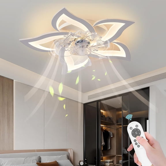 PETGLE Low Profile Ceiling Fan with Lights,110v Modern Dimmable Flower Shape, Remote Control/app Control,Timing 6 Gear Speeds Fan Ceiling Lamp.