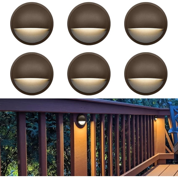 PETGLE Low Voltage LED Deck Lights, Outdoor Post Railing Lighting, Landscape 12V Fence Step Fixture Lights, UL Listed, Brown 3000K, 6 Pack