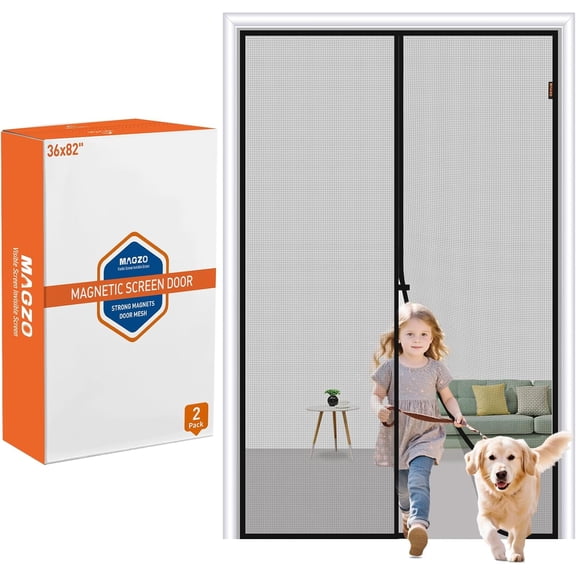 PETGLE Magnetic Screen Door 2 Pack Fit Door Size 36 x 82 Inch, Screen Size 38" x 83" Strong Magnets Mesh, Reinforced Fiberglass Net for Patio and Front Entrances, Gray