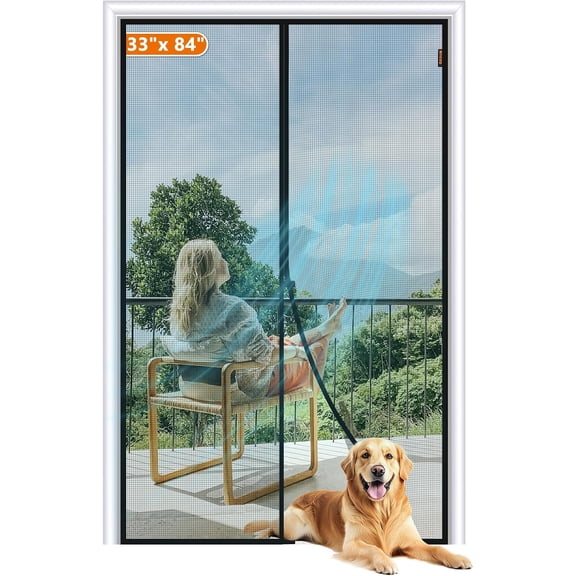 PETGLE Magnetic Screen Door Fit Door Size 33 x 84 Inch, Screen Size 35" x 85" Strong Magnets Mesh, Reinforced Fiberglass Net for Patio and Front Entrances, Gray