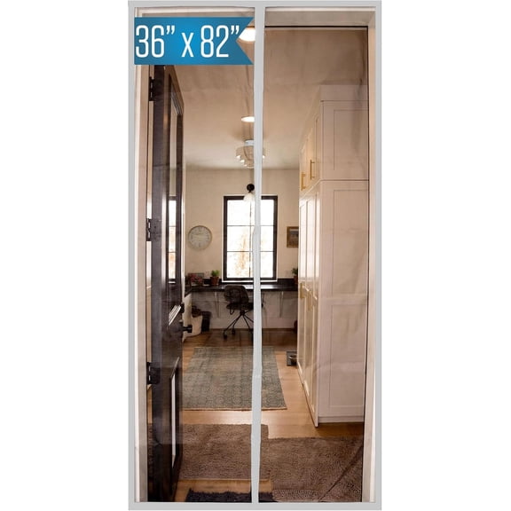 PETGLE Magnetic Screen Door – Heavy Duty, Hands Free Fiberglass Mesh with Self Closing Magnetic Seal, White Trim – Fits 34" x 80" Doors (Screen Size 36" x 82")
