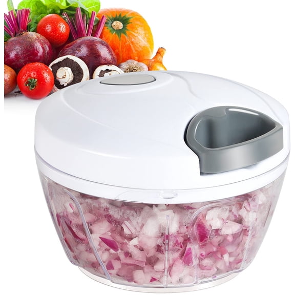 PETGLE Manual Food Processor Vegetable Chopper, Portable Hand Pull String Garlic Mincer Onion Cutter for Veggies, Ginger, Fruits, Nuts, Herbs, etc., 500ml, White