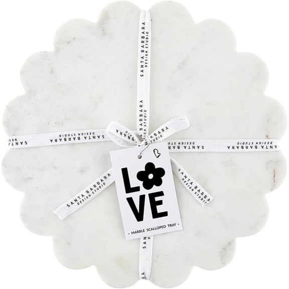 PETGLE Marble Charcuterie Boards Cheese Board Round Scalloped Cutting Board, 12" Diameter, White