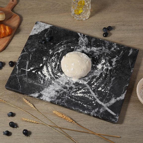 PETGLE Marble Cutting Board for Kitchen, 16x12 Inches Large Marble Slab Cheese Board, Rectangular Serving Board for Baking Charcuterie Pastry, Natural Stone Board for Countertop (Grigio Carnico)