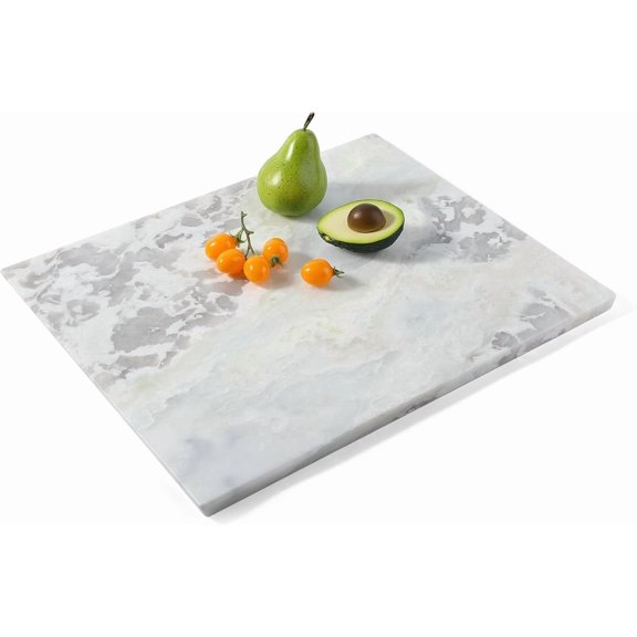 PETGLE Marble Cutting Board for Kitchen, 20x16 Inches Large Marble Slab Cheese Board, Rectangular Serving Board for Baking Charcuterie Pastry, Natural Stone Board for Countertop(Oyster White)