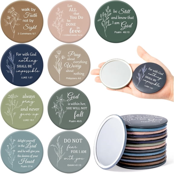 PETGLE Mini Christian Compact Mirrors - 36Pcs Flower Sketch Art Bible Verse Compact Mirrors Bulk Small Portable Round Pocket Makeup Mirror Christian Inspirational Church Party Favors Gifts for Women