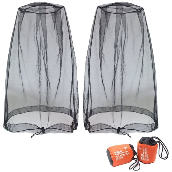 PETGLE Mosquito Head Net Mesh, Face Neck Fly Netting Hood from Bugs Gnats Noseeums Screen Net for Any Outdoor Lover- with Carry Bags Fits Most Sizes of Hats Caps (2pcs, Black, Updated Big Net)