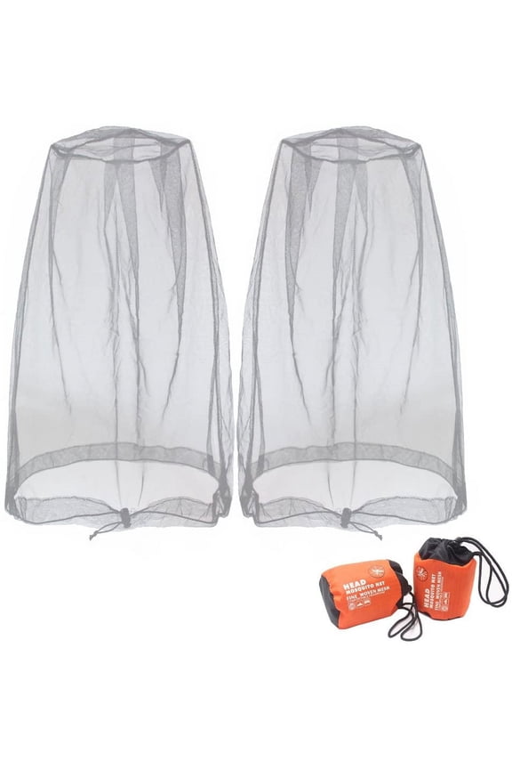 Mosquito Head Net Mesh, Face Neck Fly Netting Hood from Bugs Gnats Noseeums Screen Net for Any Outdoor Lover- with Carry Bags Fits Most Sizes of Hats Caps (2pcs, Grey, Updated Big Net)