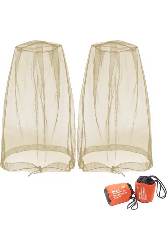 Mosquito Head Net Mesh, Face Neck Fly Netting Hood from Bugs Gnats Noseeums Screen Net for Any Outdoor Lover- with Carry Bags Fits Most Sizes of Hats Caps (2pcs, Khaki, Updated Big Net)