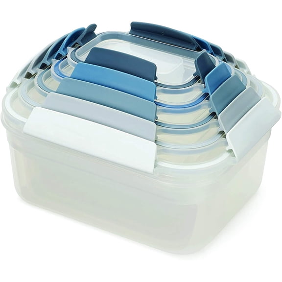 PETGLE Nest Lock Plastic BPA Free Food Storage Container Set with Lockable Airtight Leakproof Lids, 10-Piece, Sky