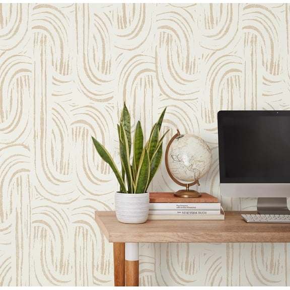 PETGLE Peel and Stick Wallpaper Boho Contact Paper Neutral Beige Geometric Wall Paper Mid Century Modern Abstract Removable Self-Adhesive Vinyl Wallpaper for Bedroom Bathroom Accent Walls 17.3"x78.7"