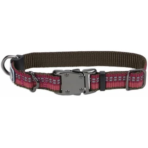 PETGLE Pet K9 Explorer Reflective Adjustable Dog Collar - Comfortable Collar for the Outdoors - Durable, Lightweight Accessory with Side-Release Buckle - Berry, 5/8" x 8-12"