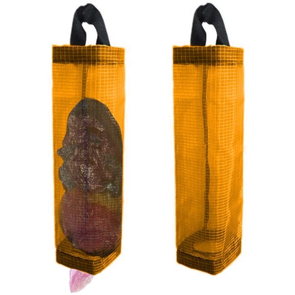 PETGLE Plastic Bag Holder, Mesh Grocery Bag Holder Hanging Storage Bag Dispenser (Yellow 2 Packs)