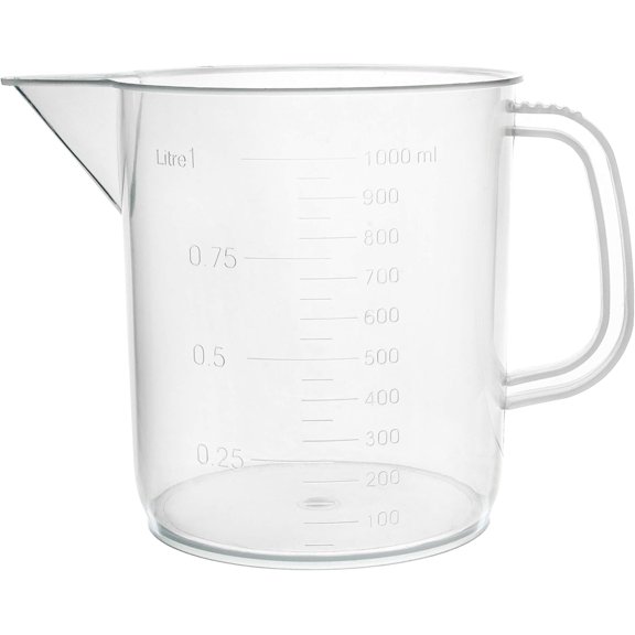PETGLE Plastic Pitcher, 1000mL (1L) - Short Form, Euro Design - Molded Graduations - Chemical Resistant & Autoclavable Polypropylene - Measuring Jug