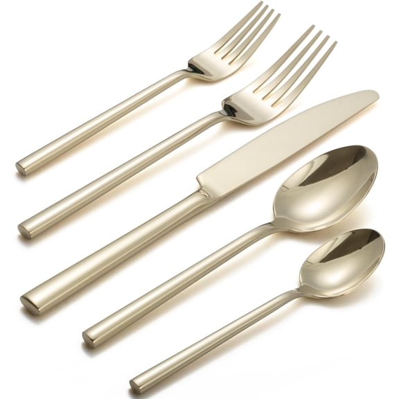 PETGLE Potter Champagne Gold 40-Piece Forged Silverware Set, Service for 8, Stainless Steel Flatware Set, Modern Design with Mirror Finish, Ideal for Home, Kitchen, Party, Camping