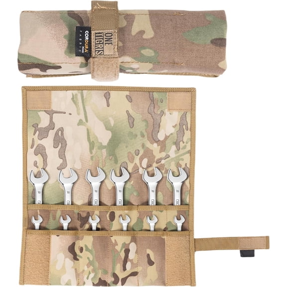 PETGLE Roll-Up Wrench Organizer Tool Pouch with 12 Storage Pockets, Portable Small Tool Bag with Handle and Hook-and-Loop Fastener