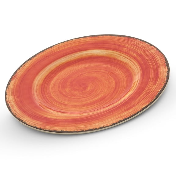 PETGLE Set of 12 9 Inch Fireball Pottery Style Melamine Dinner Plates, Reusable Mingle Heavy-Duty Plastic Dishes, Stain & Break Resistant Tableware