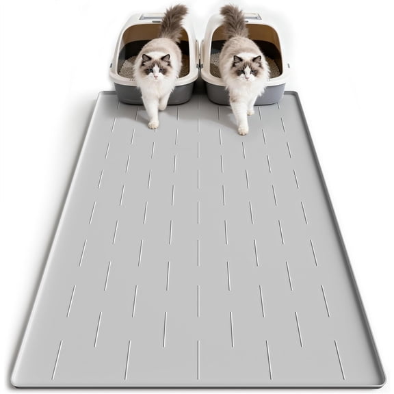 PETGLE Silicone Cat Litter Trapping Mat, 40''x28'' Extra Large Cat Litter Mat, Easy to Clean & Soft on Kitty Paws, Waterproof Kitty Litter Pads for Indoor Cats, Light Gray