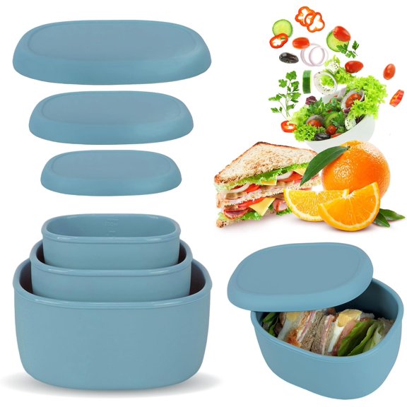 PETGLE Silicone Food Storage Lunch Bento Box Set of 3 Reusable Nesting Containers with Lids BPA Free Dishwasher Microwave Oven Freezer Safe Leakproof (6.7oz, 10oz, 20oz)