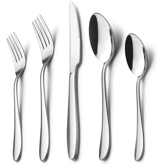 PETGLE Silverware Set, 10-Piece Flatware Set, Stainless Steel Cutlery Set for Couples/Singles/Students, Service for 2, Mirror Polished, Dishwasher Safe