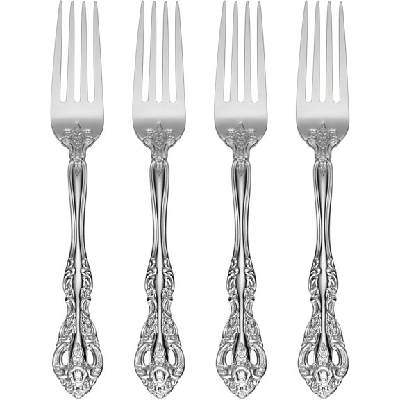 PETGLE Silverware Set, Michelangelo Fine Flatware Dinner Fork Set, Service For 4, 18/10 Stainless Steel, Rust Resistance, Dishwasher Safe, Home And Kitchen Utensils Sets, Forks (Silver, 4 Piece)