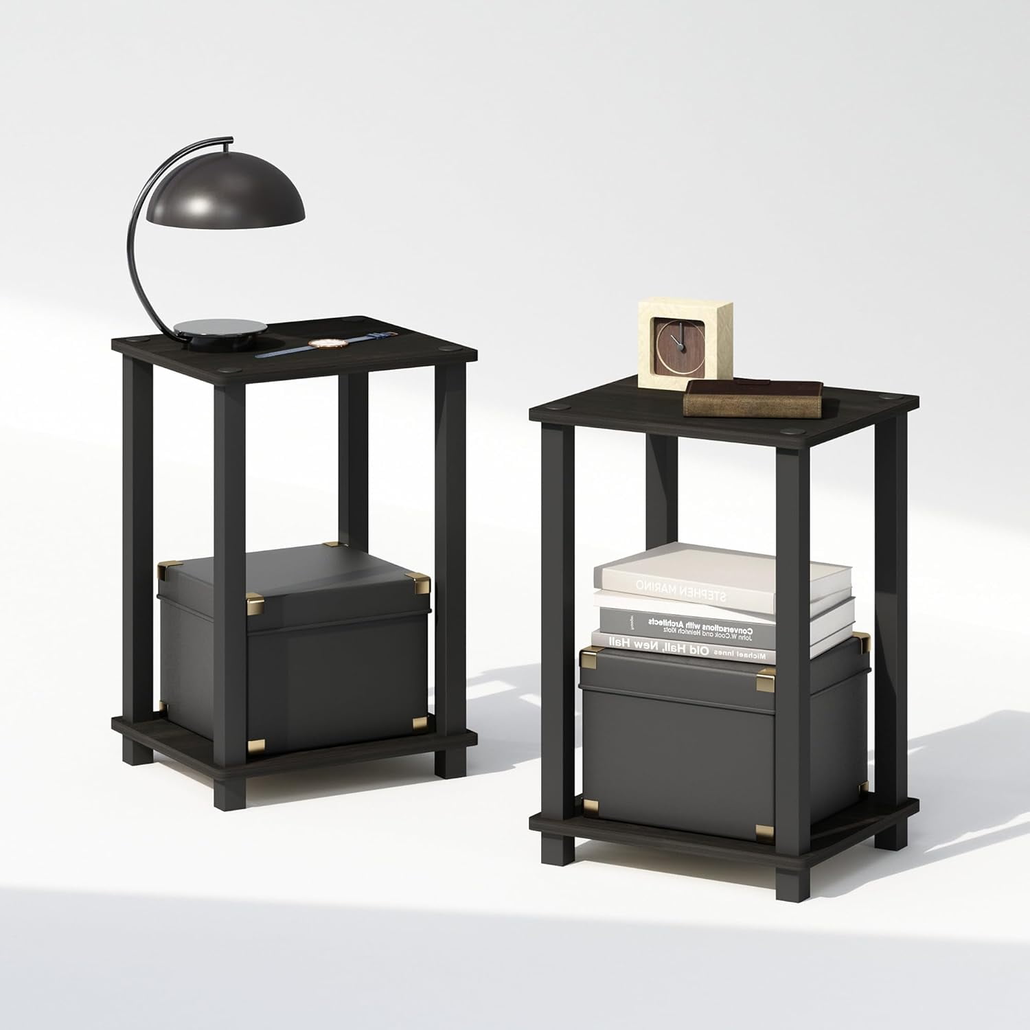 Simple Night Table PETGLE Simplistic Set of 2 Toolless 2-Tier Night Stand, Espresso | Open ...