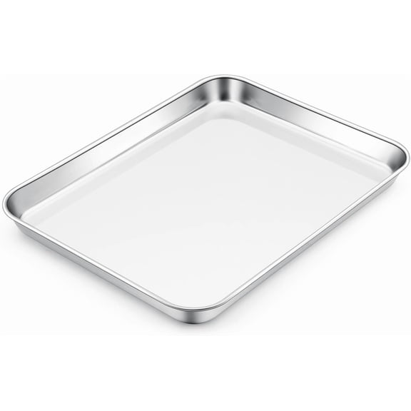 PETGLE Small Baking Sheet, 10.5”x8.3” Stainless Steel Toaster Oven Tray, Compact Non-toxic Metal Baking Pan for Cookie & Cake, Healthy & Rust Free, Mirror Finish & Dishwasher Safe, 1 Pack